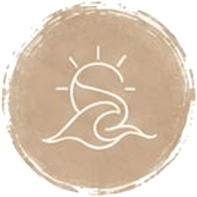 Logo de Sarah e Gabriel: sol nascendo sobre uma onda